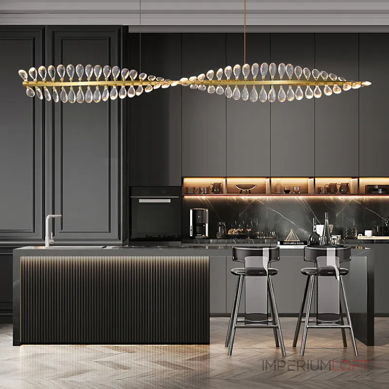 Серия люстр с линейным корпусом и спиральным расположением светодиодных источников света в виде хрустальных кристаллов GLORIOLE TWIRL LINE L150 от ImperiumLoft