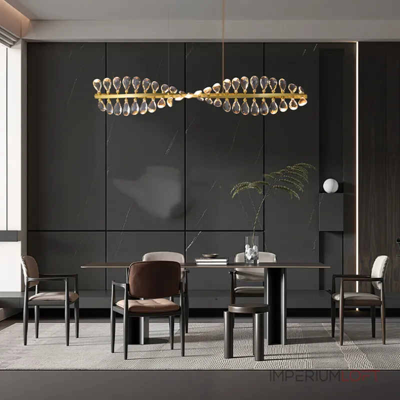 Серия люстр с линейным корпусом и спиральным расположением светодиодных источников света в виде хрустальных кристаллов GLORIOLE TWIRL LINE L150 от ImperiumLoft