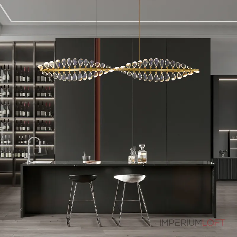 Серия люстр с линейным корпусом и спиральным расположением светодиодных источников света в виде хрустальных кристаллов GLORIOLE TWIRL LINE L150 от ImperiumLoft