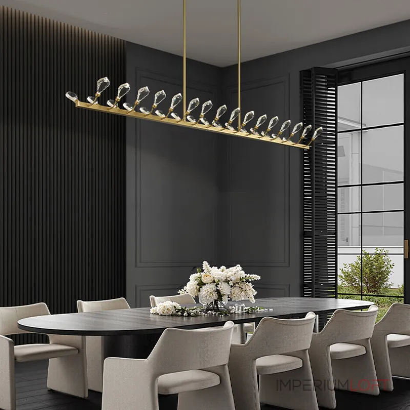 Серия светодиодных люстр с рядным расположением источников света в виде хрустальных кристаллов GLORIOLE UP DOWN LINE B L140 от ImperiumLoft