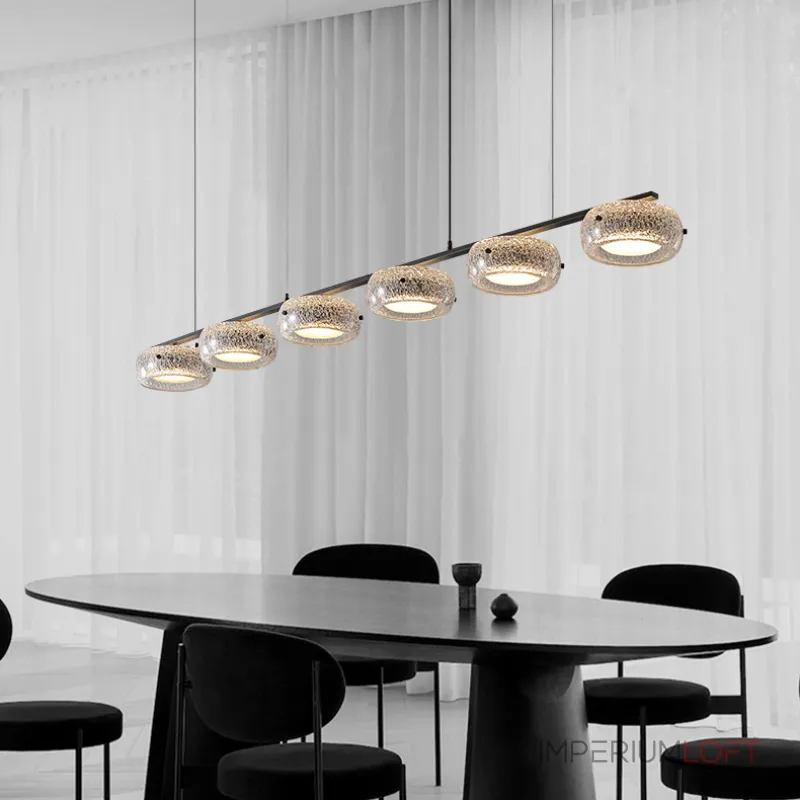 Серия светодиодных реечных люстр с прозрачными фактурными плафонами и двунаправленным светом EILERT LONG L126 от ImperiumLoft