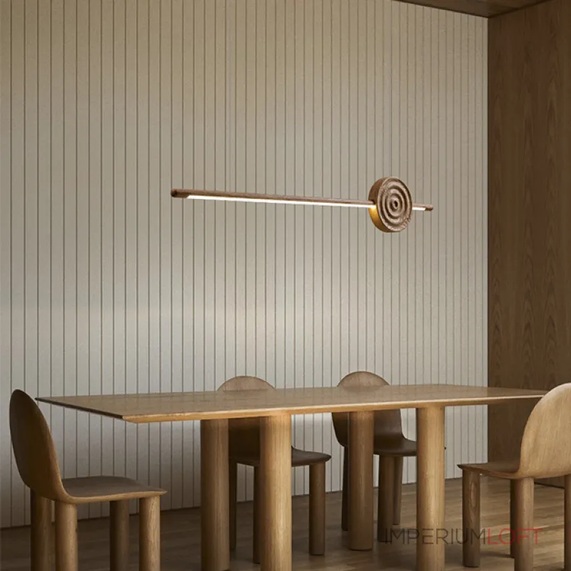 Серия светодиодных реечных светильников из высококачественной древесины с декоративным диском с концентрическим рельефом ZVI WOOD  L147 Light Brown от ImperiumLoft