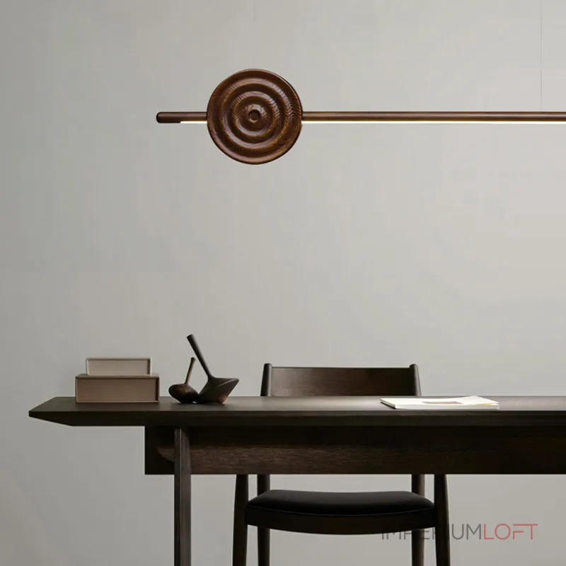 Серия светодиодных реечных светильников из высококачественной древесины с декоративным диском с концентрическим рельефом ZVI WOOD  L147 Light Brown от ImperiumLoft