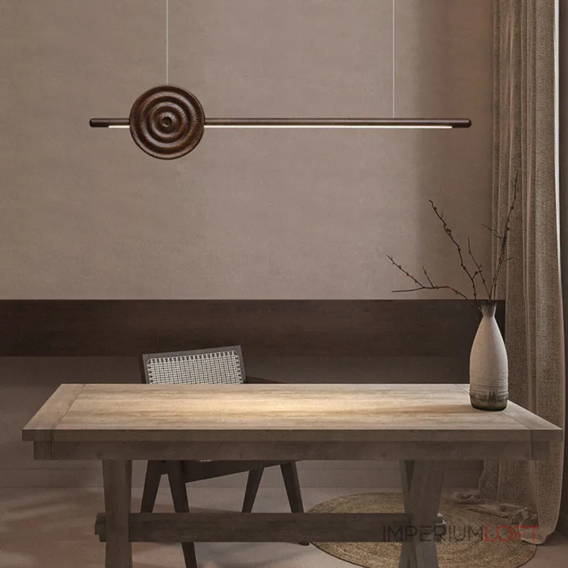 Серия светодиодных реечных светильников из высококачественной древесины с декоративным диском с концентрическим рельефом ZVI WOOD  L147 Light Brown от ImperiumLoft