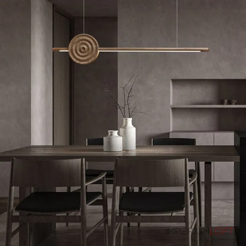 Серия светодиодных реечных светильников из высококачественной древесины с декоративным диском с концентрическим рельефом ZVI WOOD  L147 Light Brown от ImperiumLoft