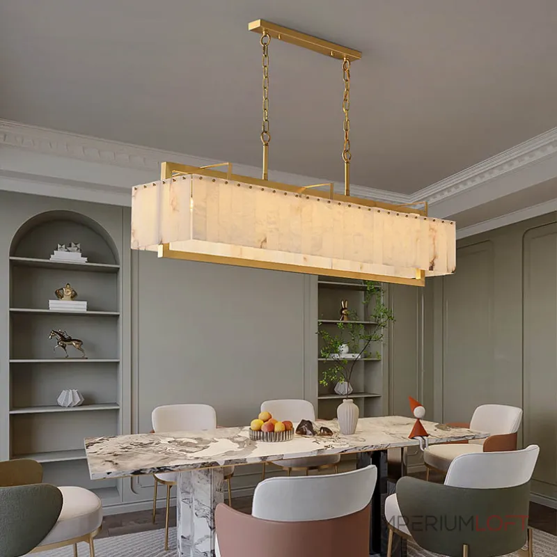 Реечный светильник с прямоугольными мраморными рассеивателями на латунном каркасе ADINA MARBLE LONG от ImperiumLoft