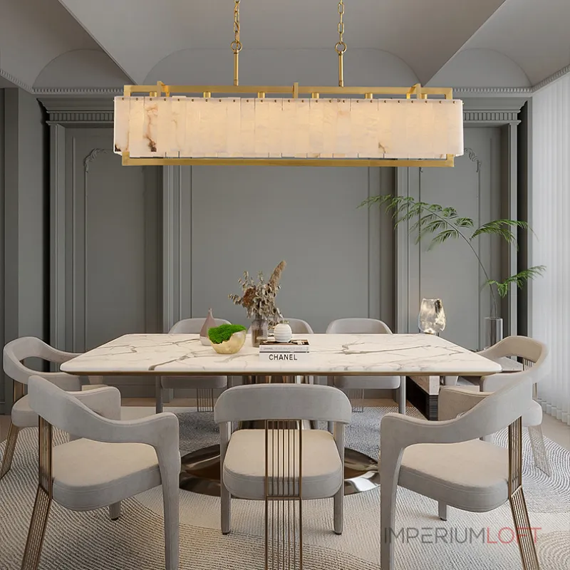 Реечный светильник с прямоугольными мраморными рассеивателями на латунном каркасе ADINA MARBLE LONG от ImperiumLoft