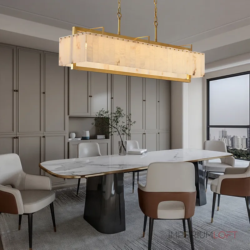 Реечный светильник с прямоугольными мраморными рассеивателями на латунном каркасе ADINA MARBLE LONG от ImperiumLoft