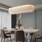 Светодиодный реечный светильник из мраморных пластин с декоративными хрустальными подвесками на удлиненном кольцевом каркасе LIDVALD LONG от ImperiumLoft