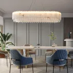 Светодиодный реечный светильник из мраморных пластин с декоративными хрустальными подвесками на удлиненном кольцевом каркасе LIDVALD LONG от ImperiumLoft