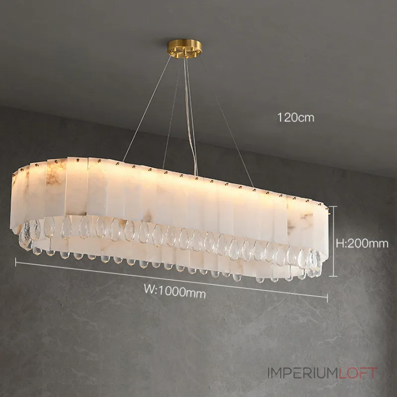 Светодиодный реечный светильник из мраморных пластин с декоративными хрустальными подвесками на удлиненном кольцевом каркасе LIDVALD LONG от ImperiumLoft