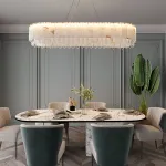 Светодиодный реечный светильник из мраморных пластин с декоративными хрустальными подвесками на удлиненном кольцевом каркасе LIDVALD LONG от ImperiumLoft