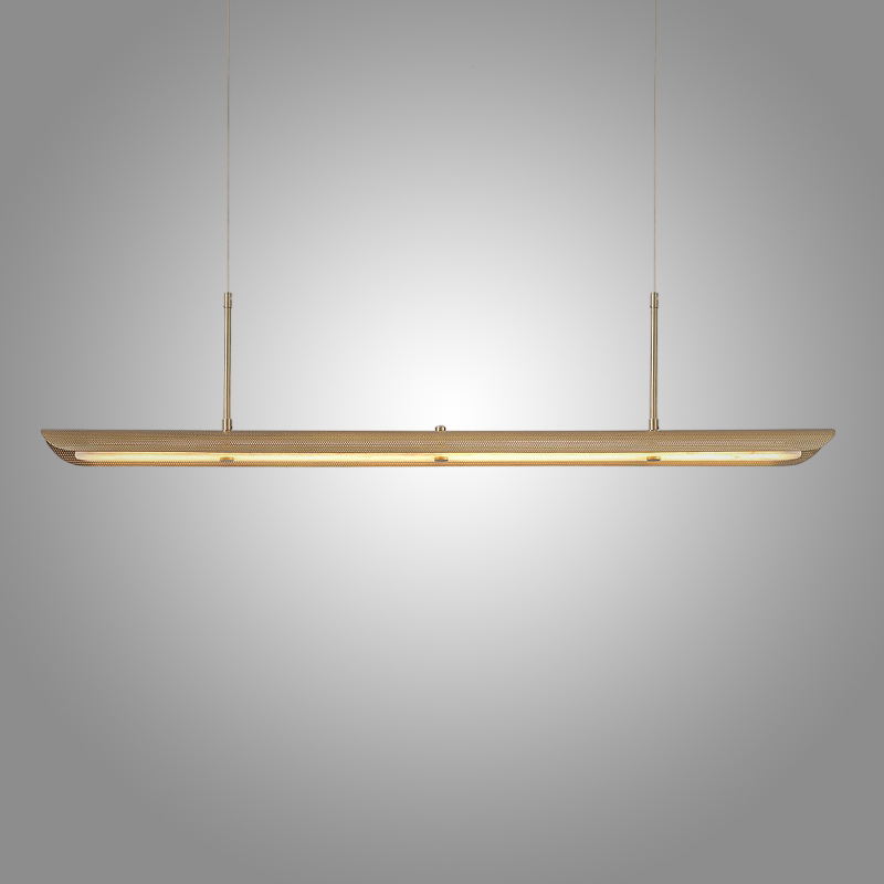 Подвесной реечный светильник с перфорированным куполом и рассеивателем из натурального испанского мрамора CONRAD LONG от ImperiumLoft Подвесной реечный светильник с перфорированным куполом и рассеивателем из натурального испанского мрамора CONRAD LONG от ImperiumLoft