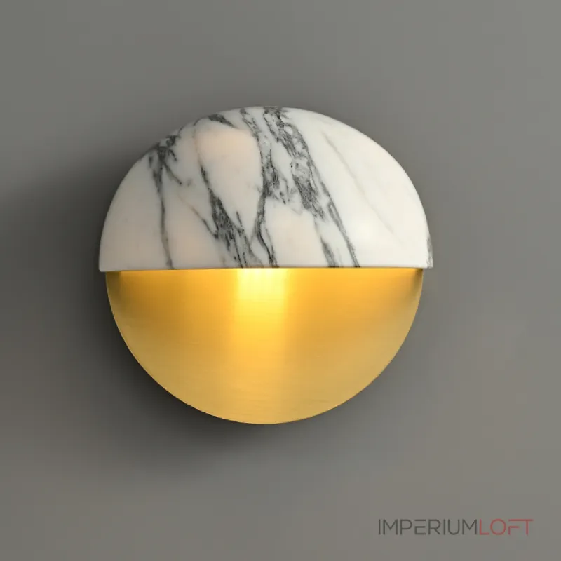 Серия настенных светильников с выгнутым рассеивателем в форме усеченной сферы из натурального мрамора VILHO R Brass от ImperiumLoft