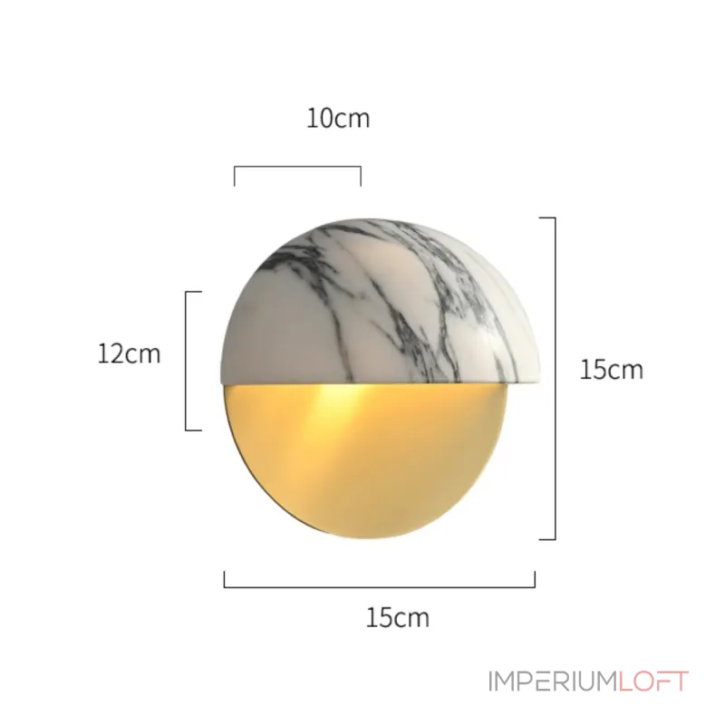 Серия настенных светильников с выгнутым рассеивателем в форме усеченной сферы из натурального мрамора VILHO R Brass от ImperiumLoft
