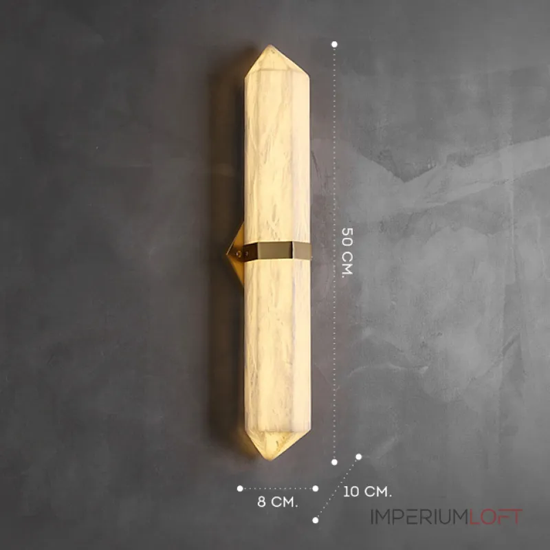 Серия светодиодных настенных светильников c удлиненным мраморным плафоном в форме кристалла ORTWIN Н50 Brass от ImperiumLoft