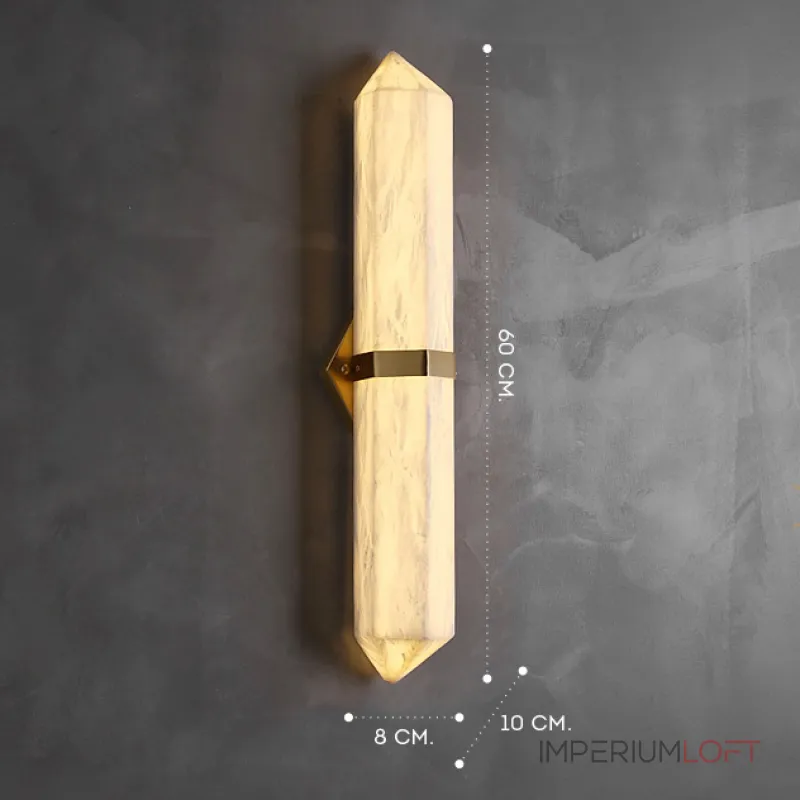 Серия светодиодных настенных светильников c удлиненным мраморным плафоном в форме кристалла ORTWIN Н60 Brass от ImperiumLoft