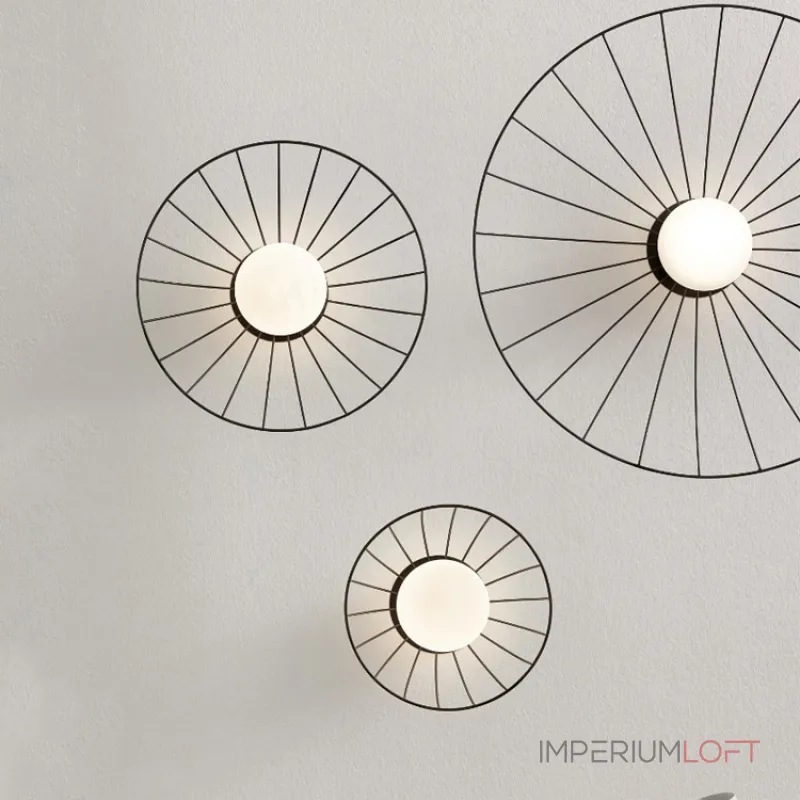 Серия настенных светильников с шарообразным плафоном на чашевидном корпусе из металлических прутьев PASI D65.5 от ImperiumLoft