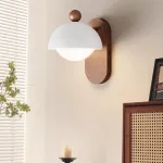 Серия компактных настенных светильников с плафоном купольной формы на овальном деревянном креплении LIVNY B White от ImperiumLoft