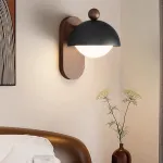 Серия компактных настенных светильников с плафоном купольной формы на овальном деревянном креплении LIVNY B White от ImperiumLoft