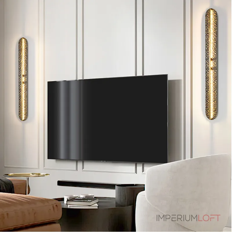 Серия светодиодных настенных светильников с удлиненным латунным корпусом и рельефной поверхностью с чернением MILIUS L60 от ImperiumLoft