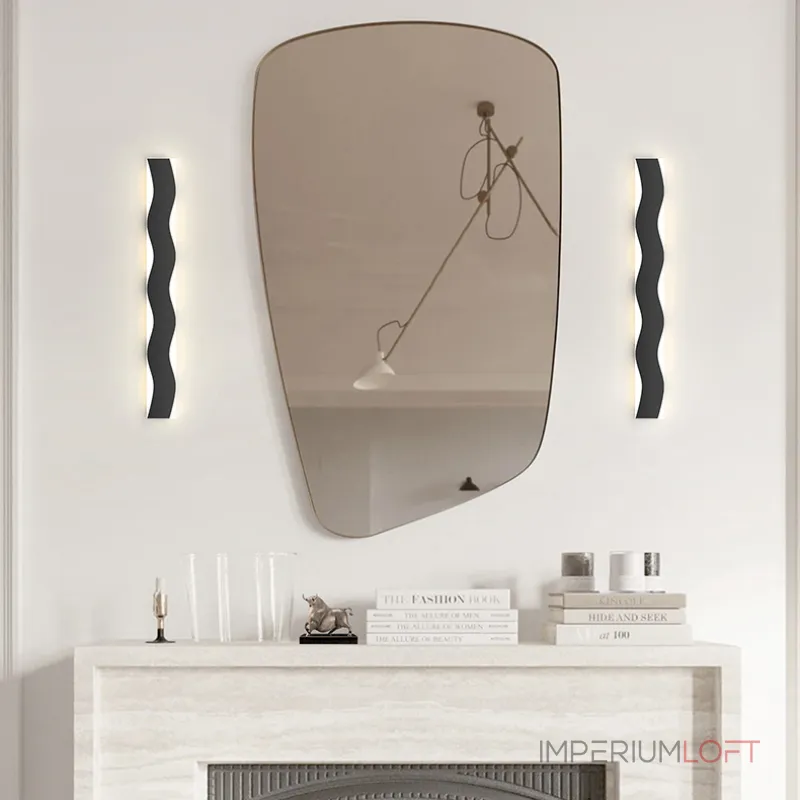 Серия настенных светильников с латунным корпусом волнообразной формы на полупрозрачном прямоугольном основании с LED подсветкой WESSEL STR L122 Brass от ImperiumLoft