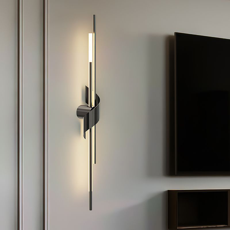 Серия настенных светодиодных светильников в виде композиции разноуровневых светящихся и металлических стержней TINUS BEND H105 Brass от ImperiumLoft