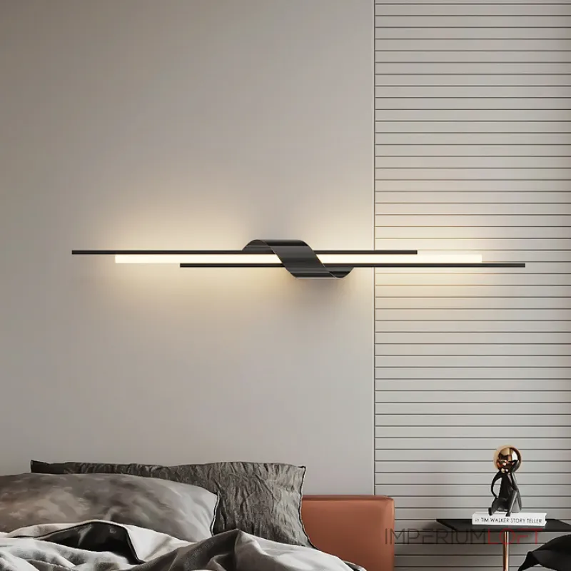 Серия настенных светодиодных светильников в виде композиции разноуровневых светящихся и металлических стержней TINUS BEND H105 Brass от ImperiumLoft