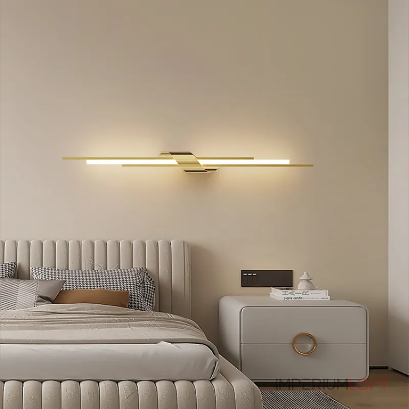 Серия настенных светодиодных светильников в виде композиции разноуровневых светящихся и металлических стержней TINUS BEND H105 Brass от ImperiumLoft