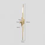 Серия настенных светодиодных светильников в виде композиции разноуровневых светящихся и металлических стержней TINUS BEND H105 Brass от ImperiumLoft