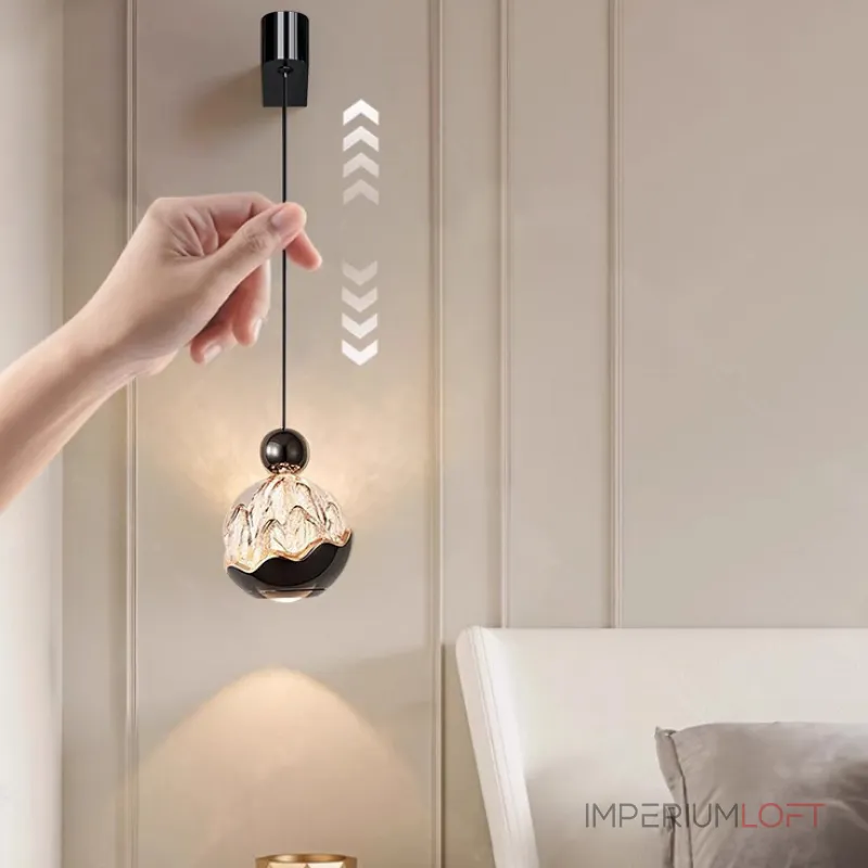 Серия светодиодных настенных светильников с подвесным шарообразным плафоном с рельефным изображением гор ECLA WALL 3000-4000-6000К Бесконтактное сенсорное включение от ImperiumLoft