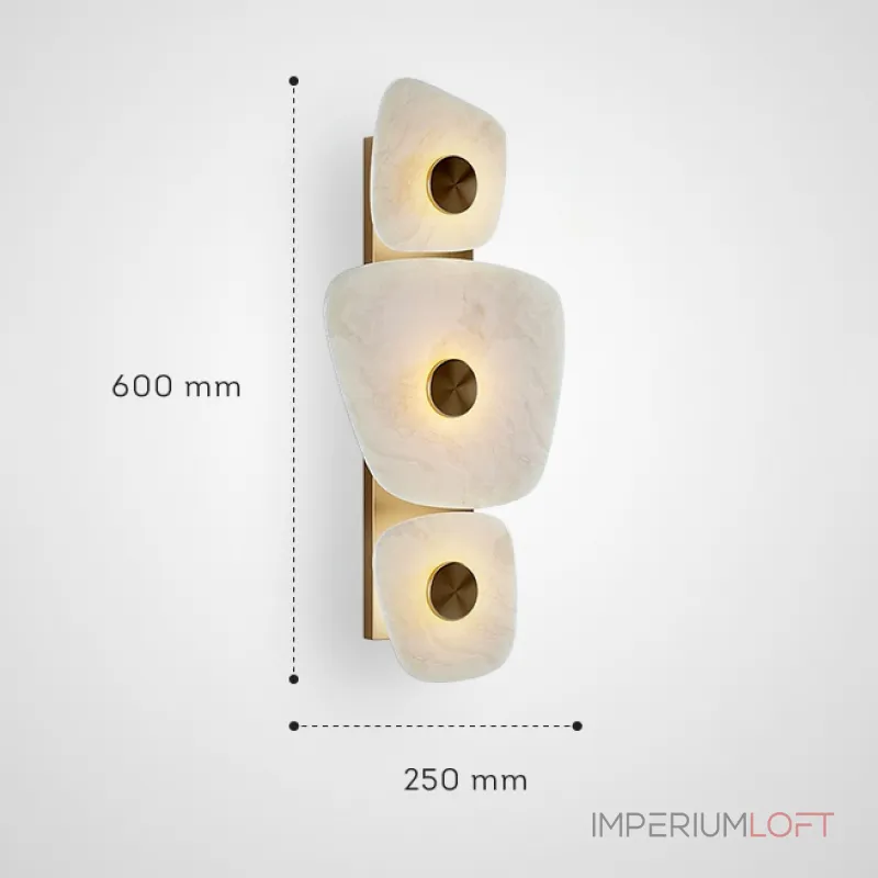 Светодиодный настенный светильник с тремя мраморными рассеивателями неправильной формы на латунном корпусе DARIEN от ImperiumLoft
