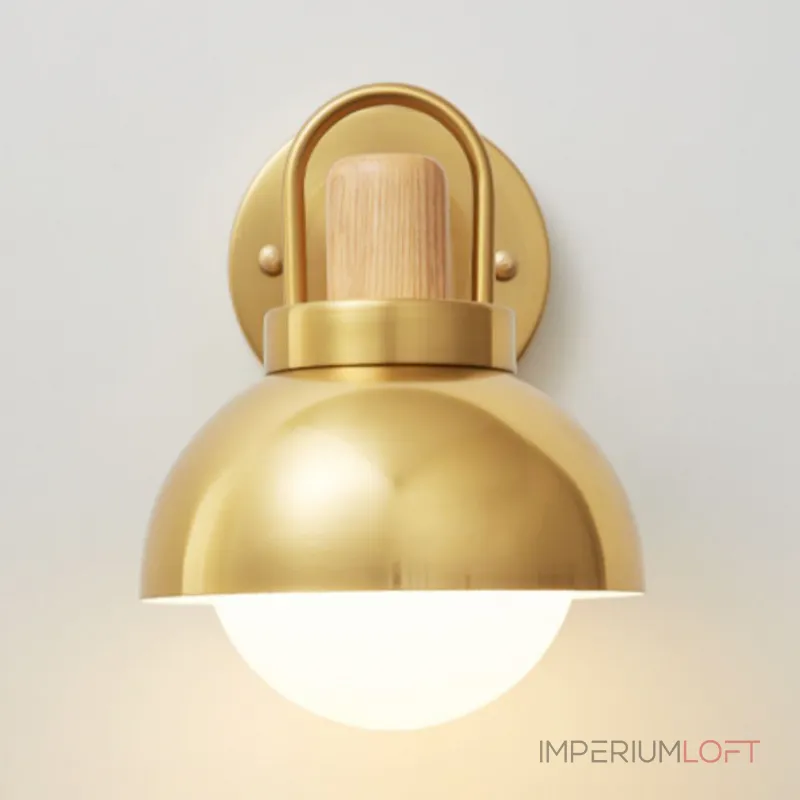 Серия золотых настенных светильников с деревянным элементом ALISON GOLD WALL Dark Brown от ImperiumLoft