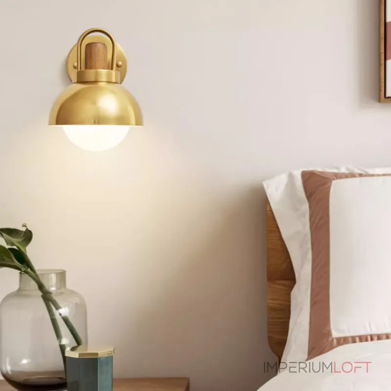 Серия золотых настенных светильников с деревянным элементом ALISON GOLD WALL Dark Brown от ImperiumLoft