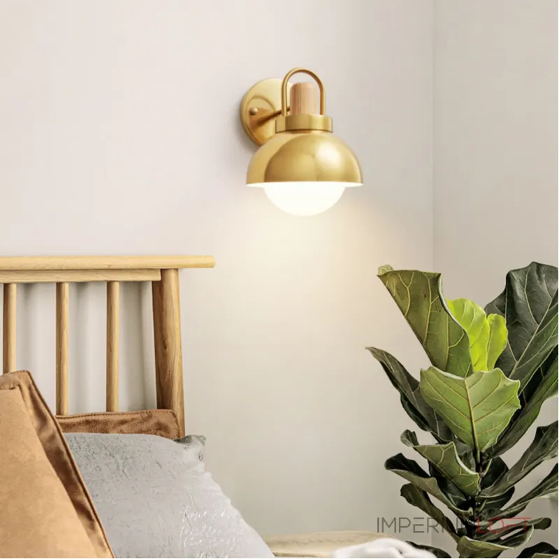 Серия золотых настенных светильников с деревянным элементом ALISON GOLD WALL Dark Brown от ImperiumLoft