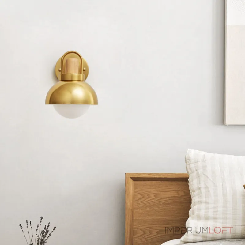 Серия золотых настенных светильников с деревянным элементом ALISON GOLD WALL Dark Brown от ImperiumLoft