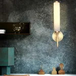 Серия настенных светильников с латунным корпусом и цилиндрическими плафонами из мрамора BULRASH MARBLE L2 Brass от ImperiumLoft