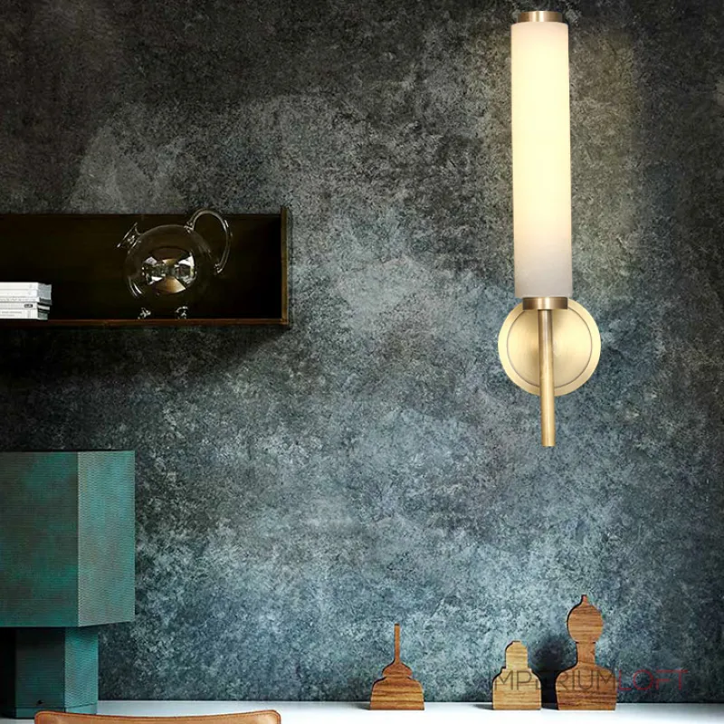 Серия настенных светильников с латунным корпусом и цилиндрическими плафонами из мрамора BULRASH MARBLE L2 Brass от ImperiumLoft