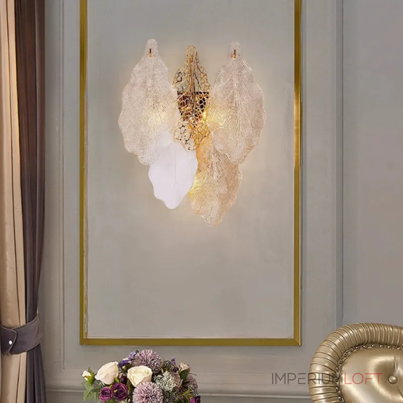 Настенный светильник с декором из подвесок в виде листьев из стекла и металла OLEANDER WALL от ImperiumLoft