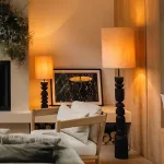 Торшер с фигурной стойкой из высококачественной древесины и цилиндрическим текстильным плафоном WILHARD от ImperiumLoft