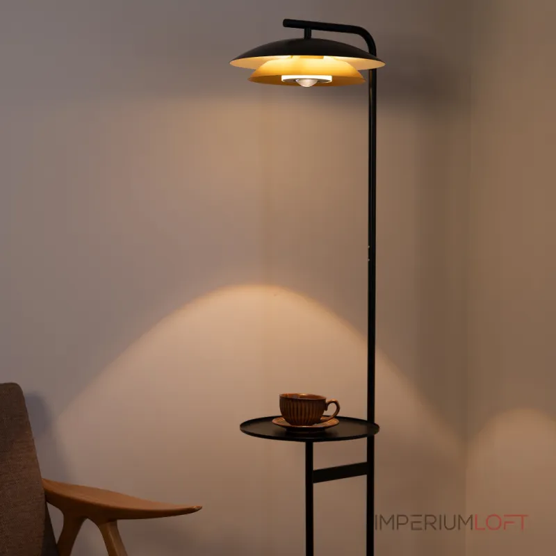 Светодиодный торшер с двойным купольным плафоном, столиком и сенсорным переключением цветовой температуры TERRY FL TBL от ImperiumLoft