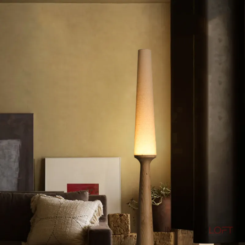 Серия торшеров с выключателем на коническом основании из высококачественной древесины и текстильным плафоном STEVE H175 Dark Brown от ImperiumLoft