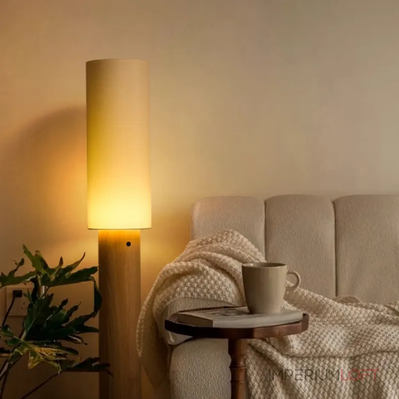 Серия торшеров с выключателем на цилиндрическим основании из высококачественной древесины и текстильным плафоном SMOT Dark Brown от ImperiumLoft