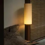 Серия торшеров с выключателем на цилиндрическим основании из высококачественной древесины и текстильным плафоном SMOT Dark Brown от ImperiumLoft