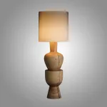 Дизайнерский торшер с массивным фигурным корпусом из цельного дерева и текстильным цилиндрическим плафоном HELGOT от ImperiumLoft