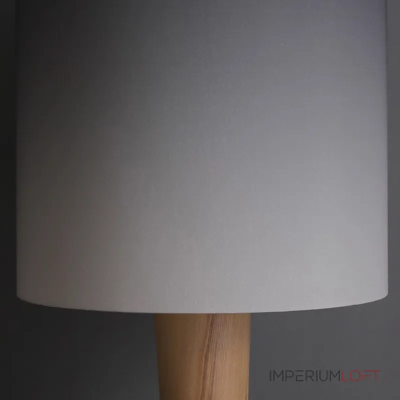 Дизайнерский торшер с массивным фигурным корпусом из цельного дерева и текстильным цилиндрическим плафоном HELGOT от ImperiumLoft