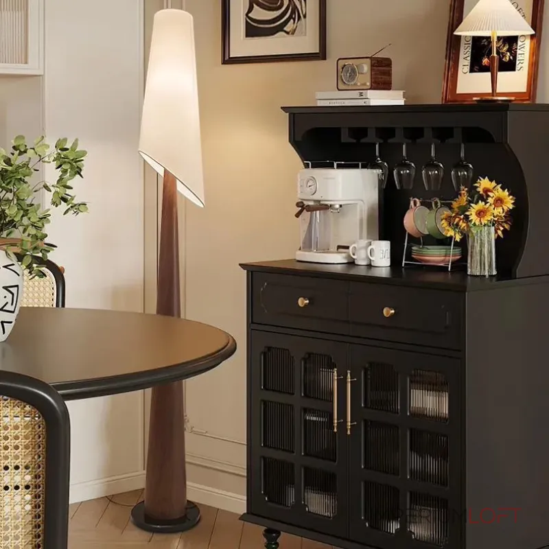 Серия торшеров с коническим корпусом из высококачественной древесины и асимметричным текстильным плафоном VALE Dark Brown от ImperiumLoft