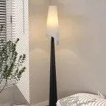 Серия торшеров с коническим корпусом из высококачественной древесины и асимметричным текстильным плафоном VALE Dark Brown от ImperiumLoft