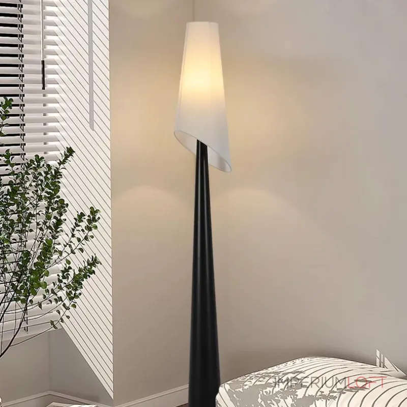 Серия торшеров с коническим корпусом из высококачественной древесины и асимметричным текстильным плафоном VALE Dark Brown от ImperiumLoft