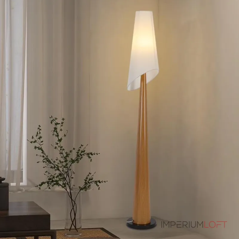 Серия торшеров с коническим корпусом из высококачественной древесины и асимметричным текстильным плафоном VALE Dark Brown от ImperiumLoft